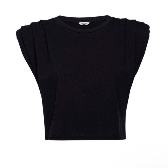 St. Roche NWT Echo Cropped Tee in Black Shoulder Pads Wmns Medium Supima Cotton - Picture 2 of 11